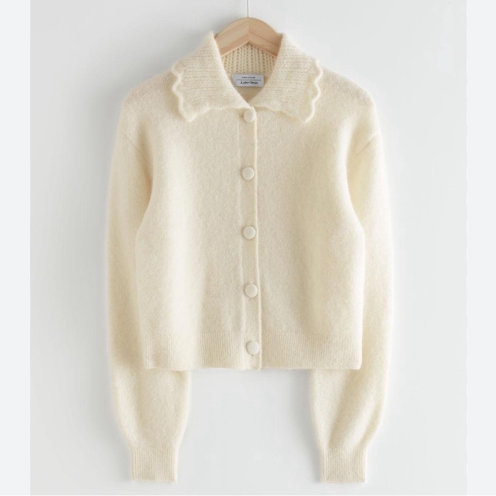& Other Stories Statement Collar Knit Cardigan Alpaca Wool Blend Sweater Small